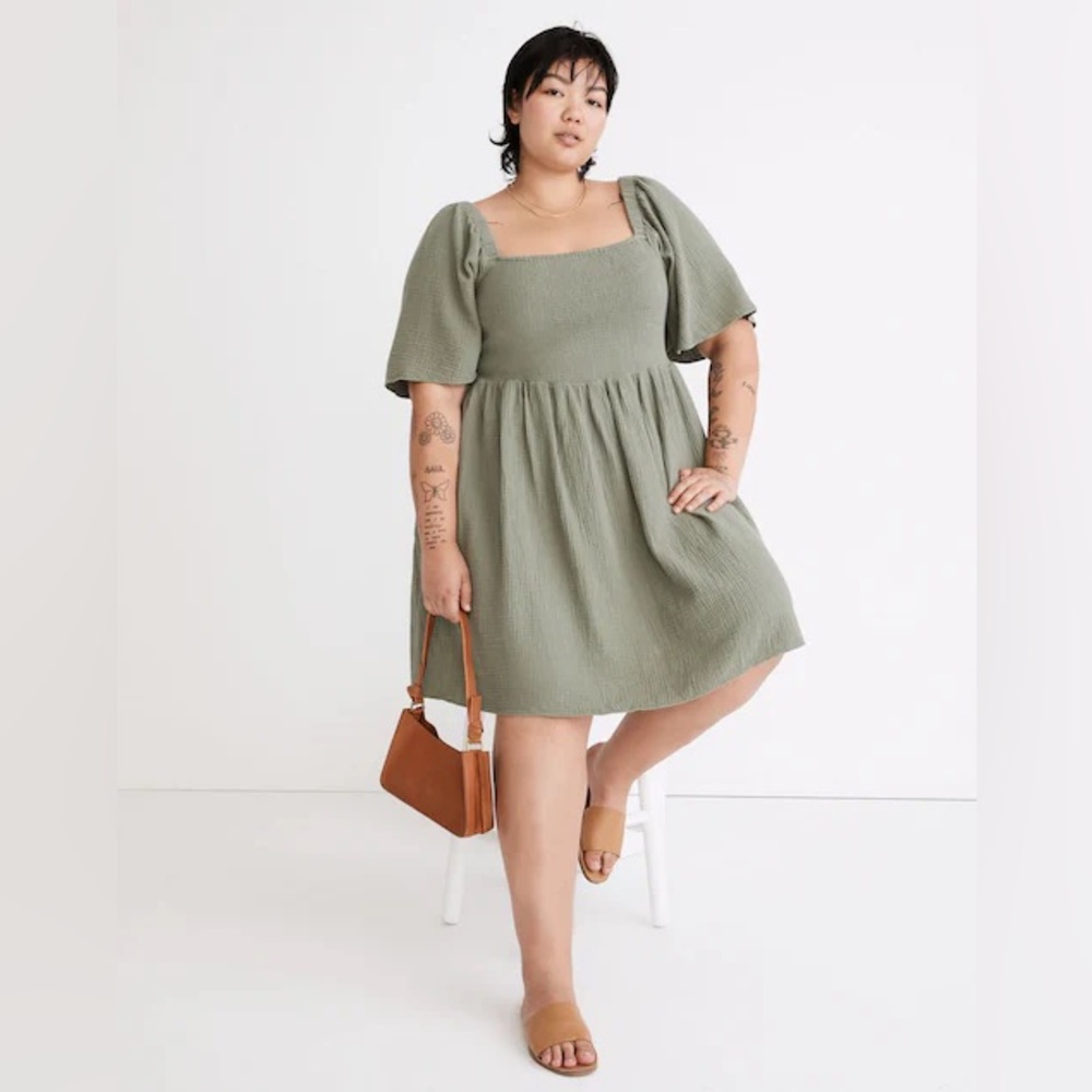 Madewell Plus Size Lightspun Lucie Smocked Tie-Back Mini Dress